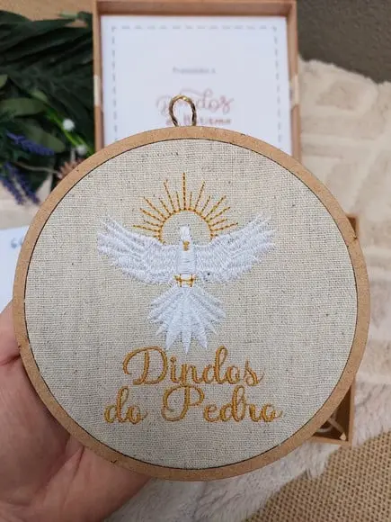 Convite Padrinho Batismo com Quadro Bordado