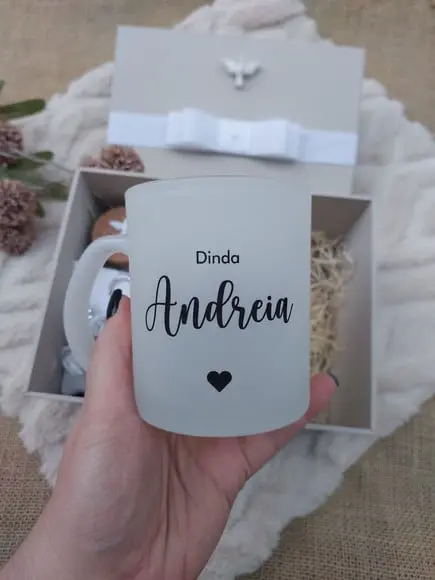Convite para Madrinha de Batismo Caixa Bege