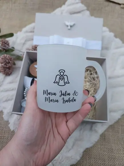 Convite para Madrinha de Batismo Caixa Bege