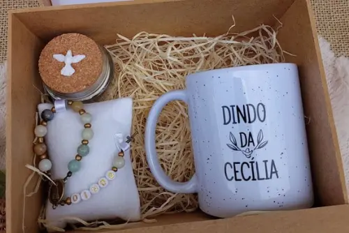 Convite para Padrinhos de Batismo Caixa Rústica Unitário