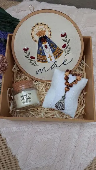 Presente Dia das Mães com Terço, Quadro e Vela