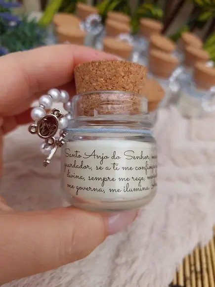 Vela 40 ml Artesanal para Batizado com Mini Terço