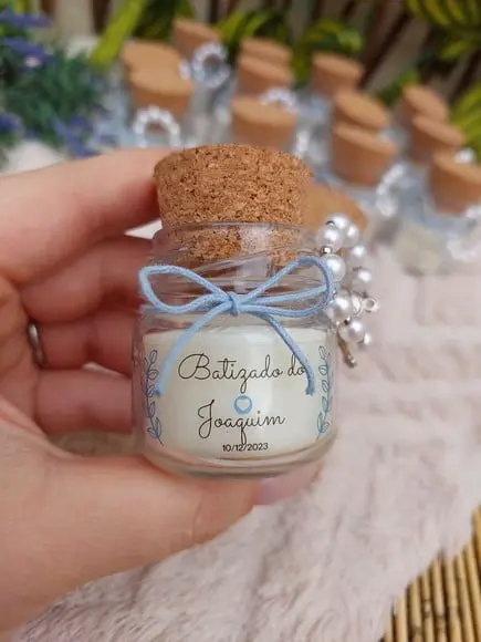 Vela 40 ml Artesanal para Batizado com Mini Terço