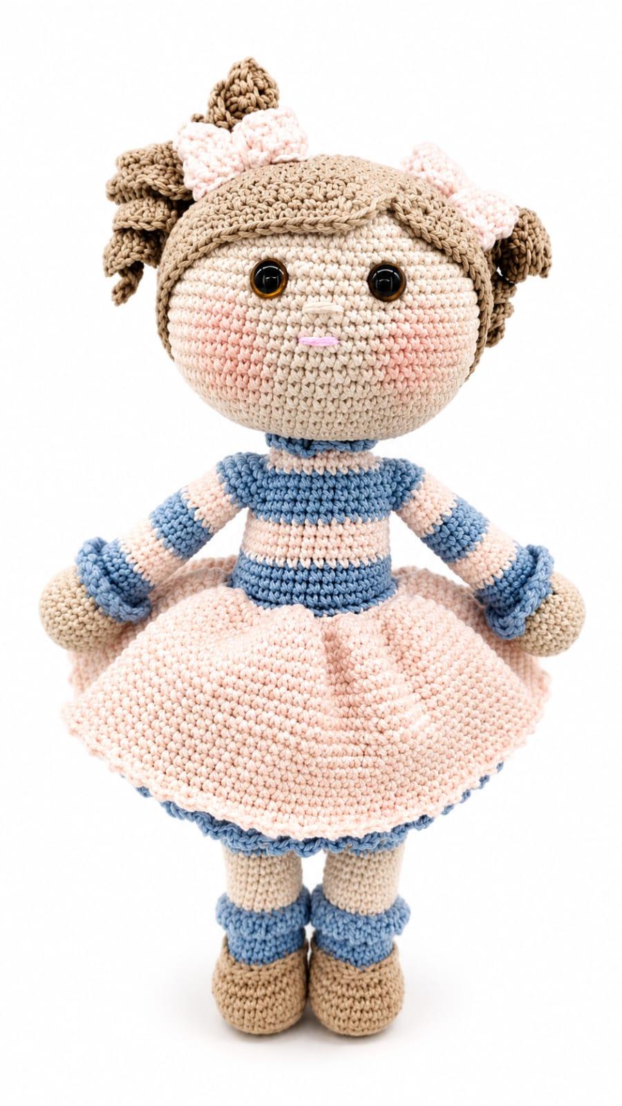 Boneca Amigurumi Crochê Artesanal Rosa e Azul 30cm