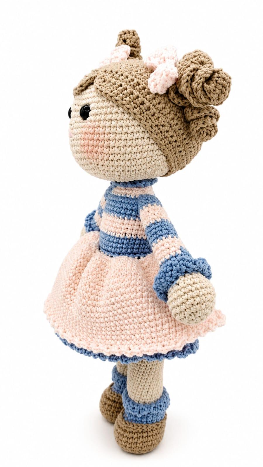 Boneca Amigurumi Crochê Artesanal Rosa e Azul 30cm