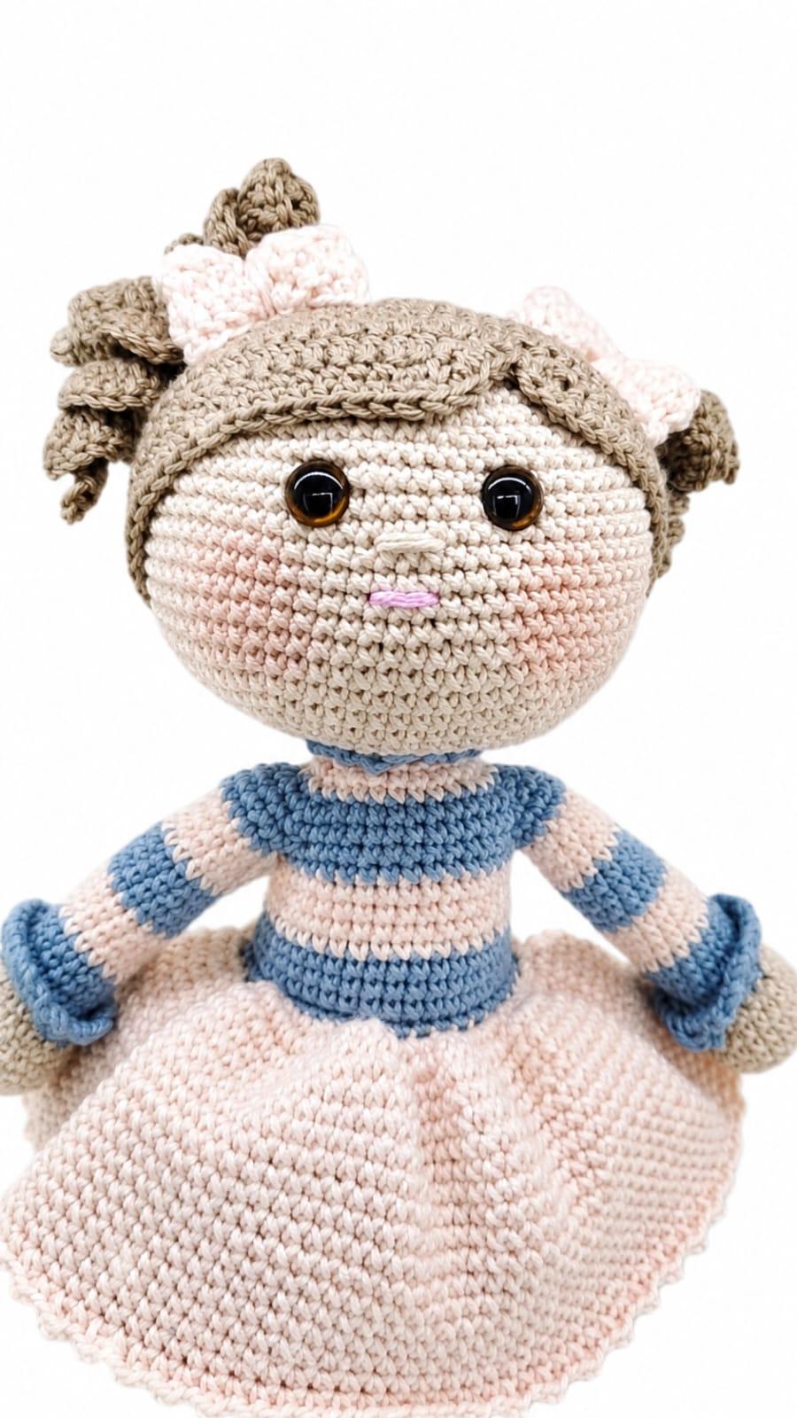 Boneca Amigurumi Crochê Artesanal Rosa e Azul 30cm