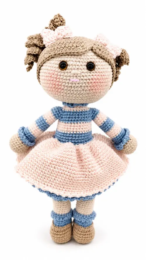 Boneca Amigurumi Crochê Artesanal Rosa e Azul 30cm