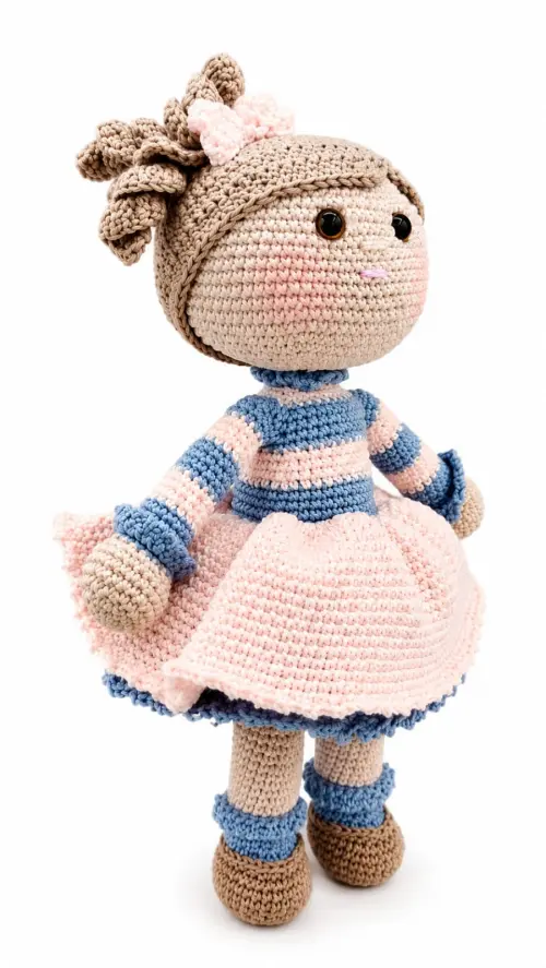 Boneca Amigurumi Crochê Artesanal Rosa e Azul 30cm