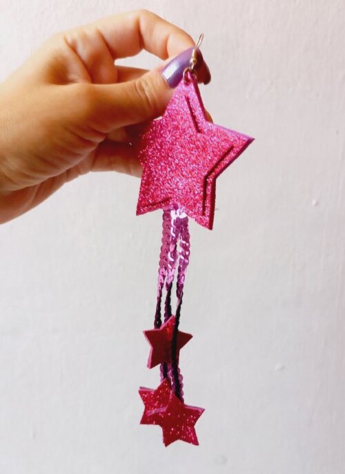 kit tiara + brincos estrela neon carnaval