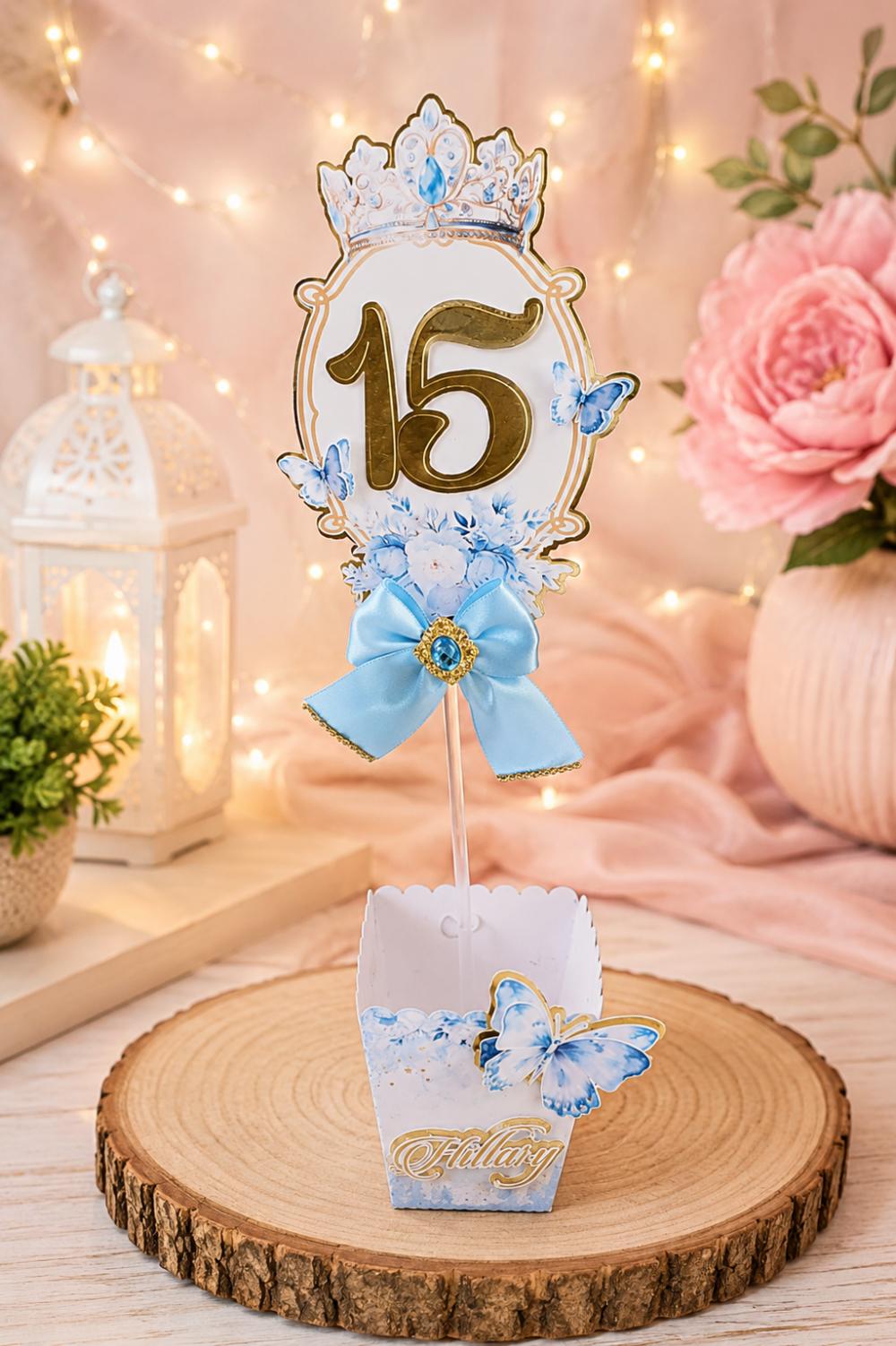 Centro de Mesa Personalizado 15 Anos Azul
