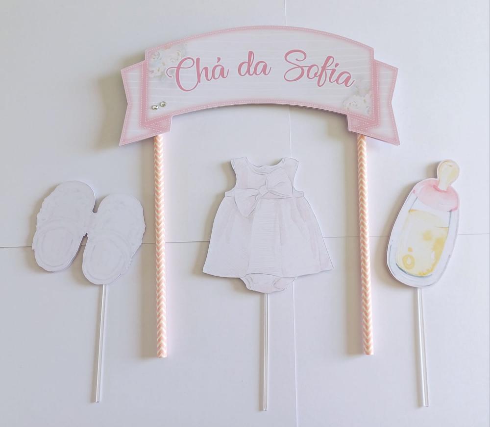 Topo de Bolo Personalizado Chá de Bebê Menina
