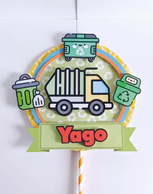 Topo de Bolo Personalizado Caminhão do Lixo