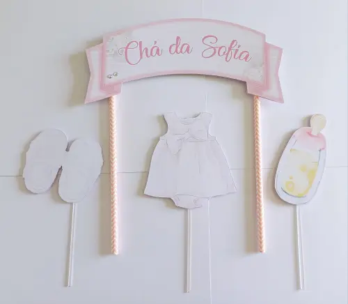 Topo de Bolo Personalizado Chá de Bebê Menina