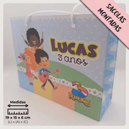 20 Un. Sacolinha Personalizada para Lembrancinha de Aniversário Infantil 3 Palavrinhas