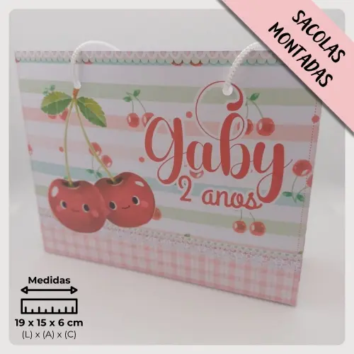 20 Un. Sacolinha Personalizada para Lembrancinha de Aniversário Infantil Cerejinha