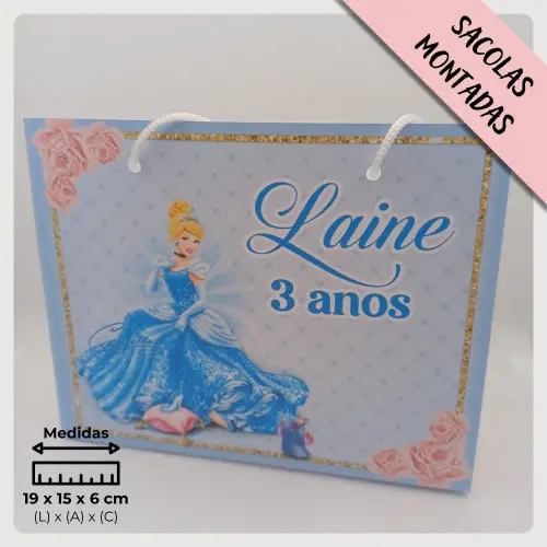 20 Un. Sacolinha Personalizada para Lembrancinha de Aniversário Infantil Cinderela