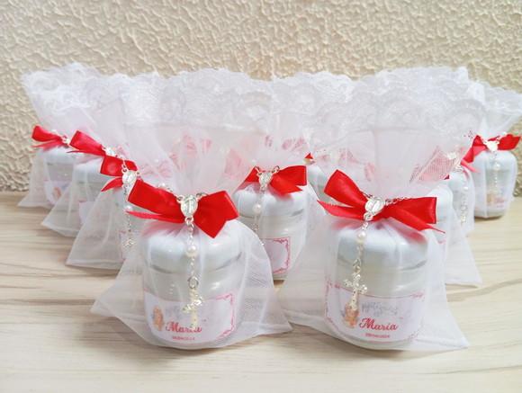 Lembrancinha Batizado, Vela Perfumada com Organza e Terinho