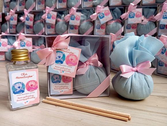 Lembrancinha Chá Revelação Aromatizador + Sachê Perfumado
