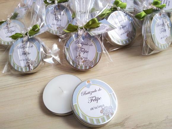 Lembrancinha de Batizado Vela Perfumada e Mini Terço