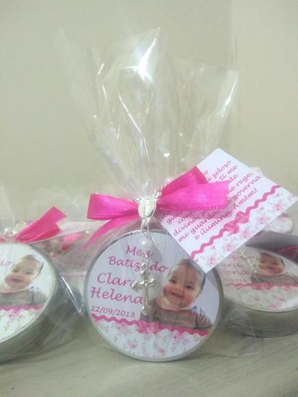 Lembrancinha de Batizado Vela Perfumada e Mini Terço