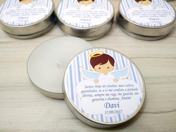 Lembrancinha de Batizado Vela Perfumada e Mini Terço