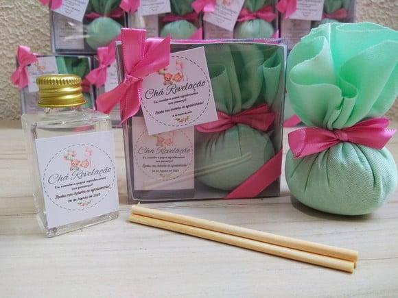 Lembrancinha Chá Revelação Aromatizador + Sachê Perfumado
