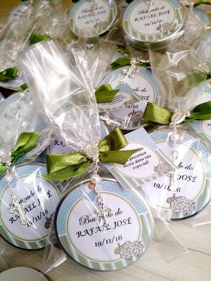 Lembrancinha de Batizado Vela Perfumada e Mini Terço