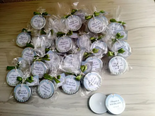 Lembrancinha de Batizado Vela Perfumada e Mini Terço