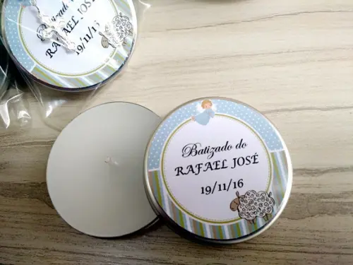 Lembrancinha de Batizado Vela Perfumada e Mini Terço