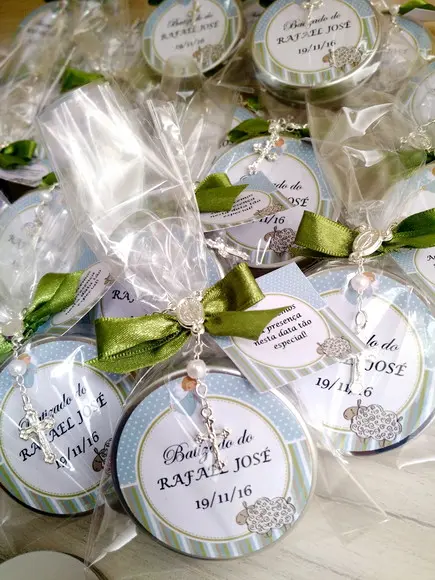Lembrancinha de Batizado Vela Perfumada e Mini Terço
