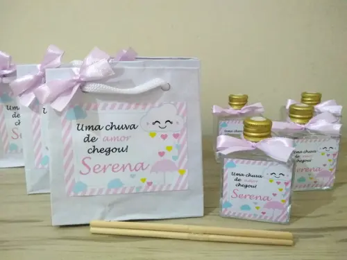Lembrancinha de Nascimento Aromatizador e Sacolinha