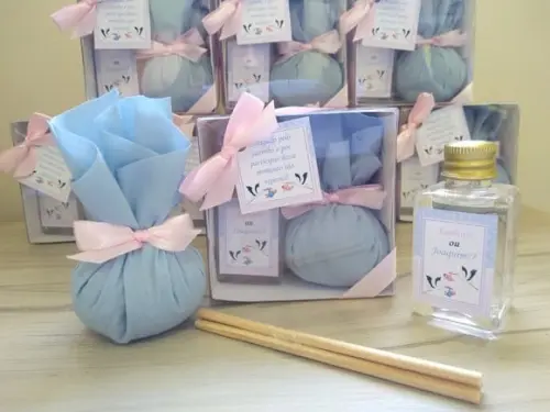 Lembrancinha Personalizada Chá Revelação Difusor + Sachê