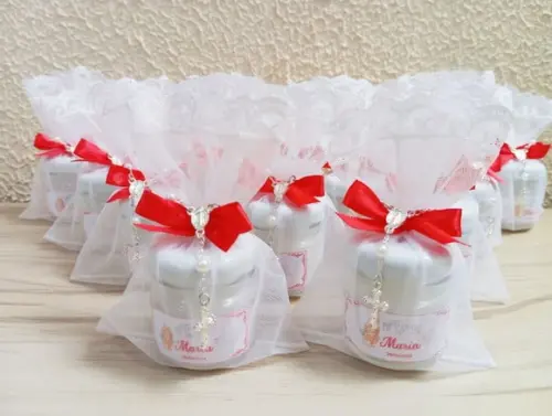 Lembrancinha Batizado, Vela Perfumada com Organza e Terinho