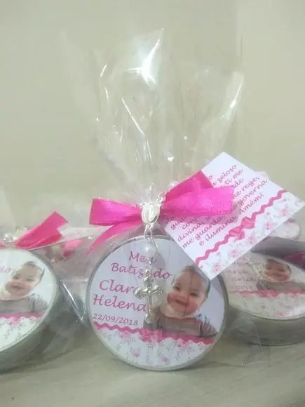 Lembrancinha de Batizado Vela Perfumada e Mini Terço