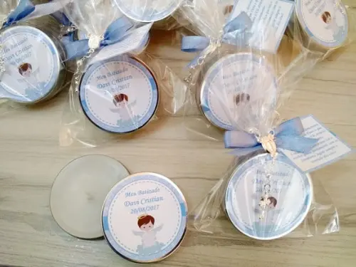 Lembrancinha de Batizado Vela Perfumada e Mini Terço