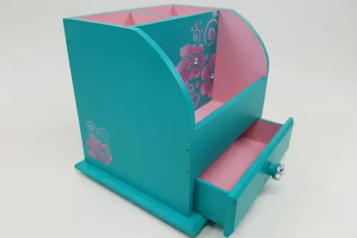 Porta Canetas azul tiffany e rosa