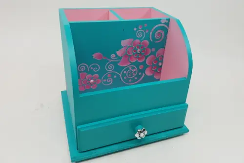 Porta Canetas azul tiffany e rosa