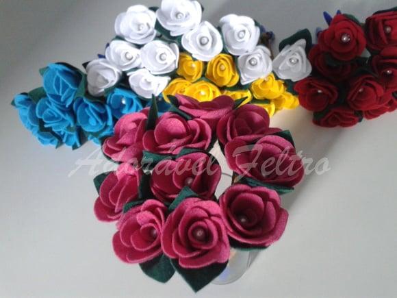 3 Canetas Decoradas com Rosa em Feltro
