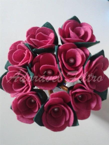 3 Canetas Decoradas com Rosa em Feltro