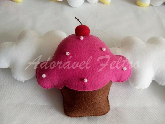 Kit 3 Cupcakes em feltro - 10cm