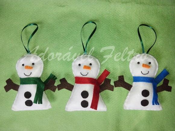 Kit 3 Enfeites para Árvore de Natal-boneco de Neve