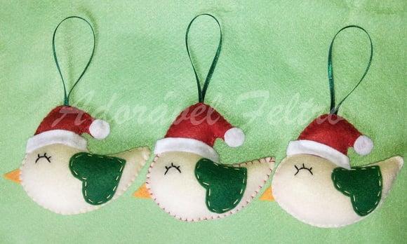 Kit 3 Enfeites para Árvore de Natal-passarinho