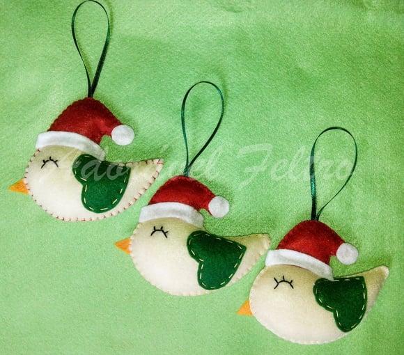 Kit 3 Enfeites para Árvore de Natal-passarinho