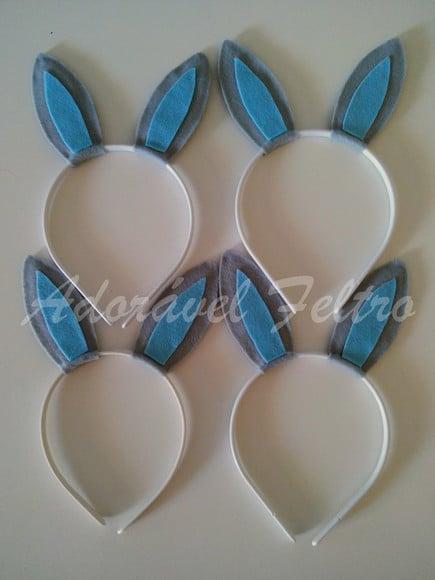 Kit 3 Tiaras Orelhas de Coelho Azul