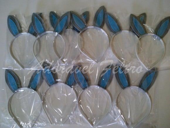 Kit 3 Tiaras Orelhas de Coelho Azul