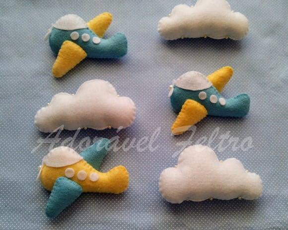 Kit com 3 Aviões em Feltro - 10 cm