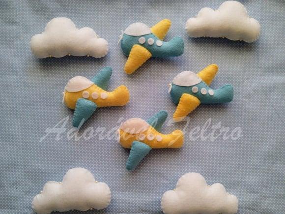 Kit com 3 Aviões em Feltro - 10 cm
