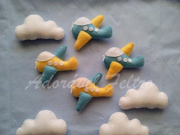 Kit com 3 Aviões em Feltro - 10 cm