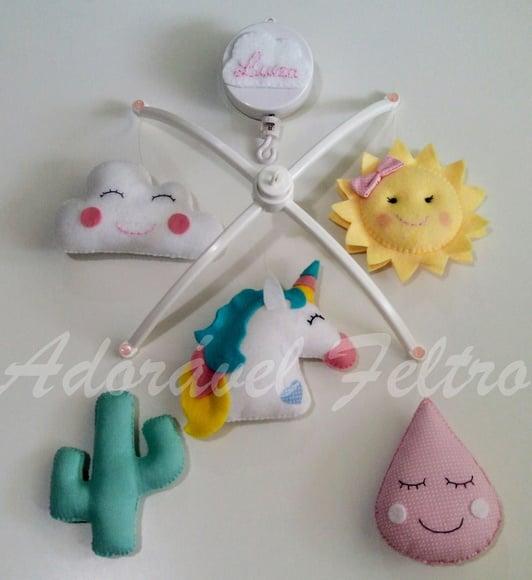 Móbile Giratório Unicórnio, Sol e Nuvens+Suporte