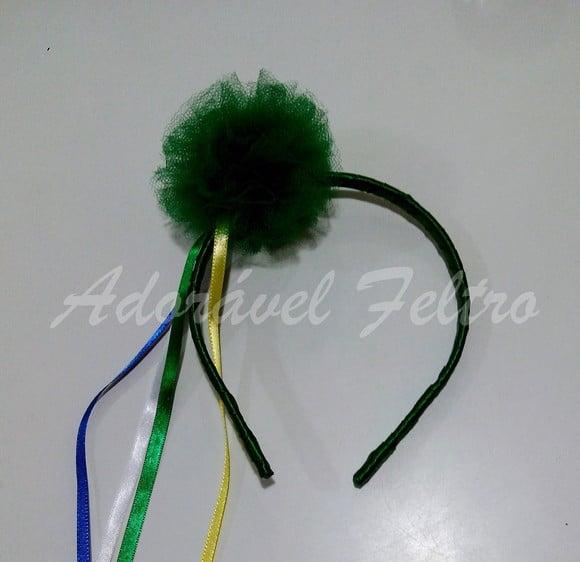 Kit 3 Tiaras Pom Pom e fitas Cores do Brasil